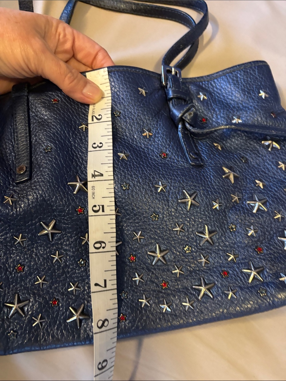 RARE Jimmy Choo Pebbled Navy Leather StarStud Shoulder Bag Red Jewel Star accent - Picture 14 of 16